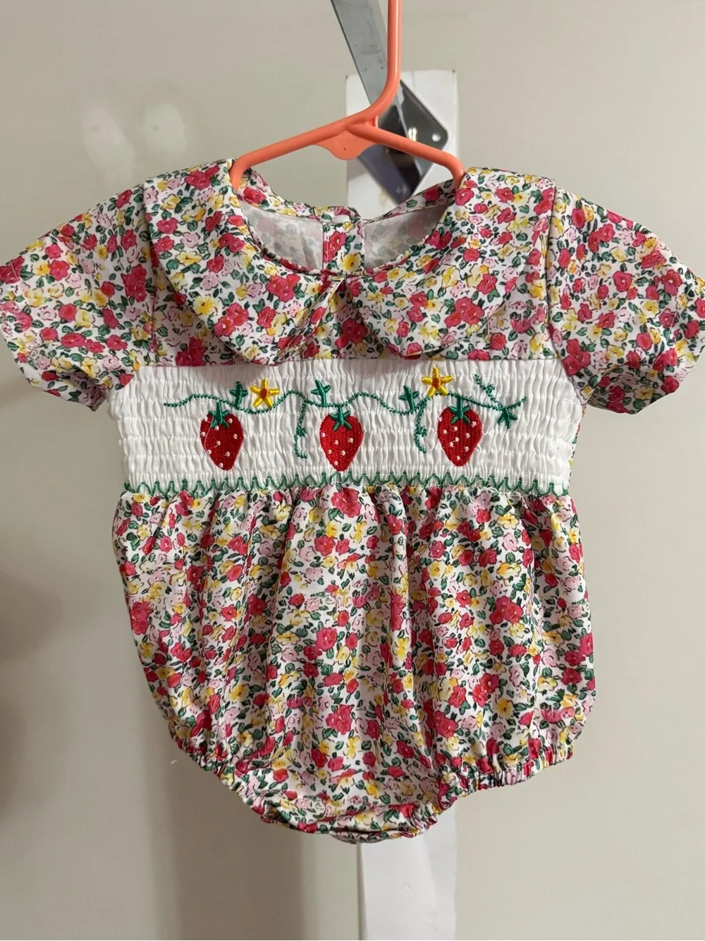 Smocked Strawberry Bubble Romper